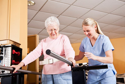 Nurse with patient on treadmill